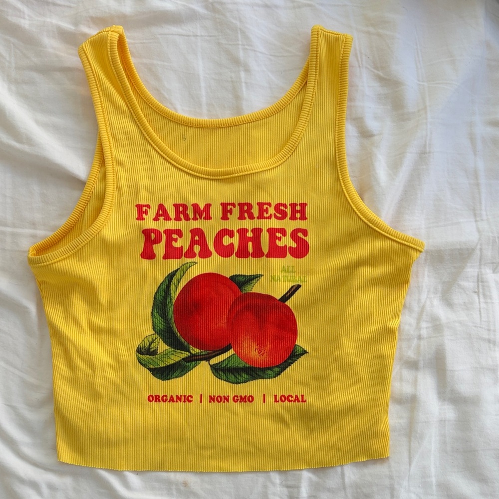 Yellow Crop Top with Peaches Graphic